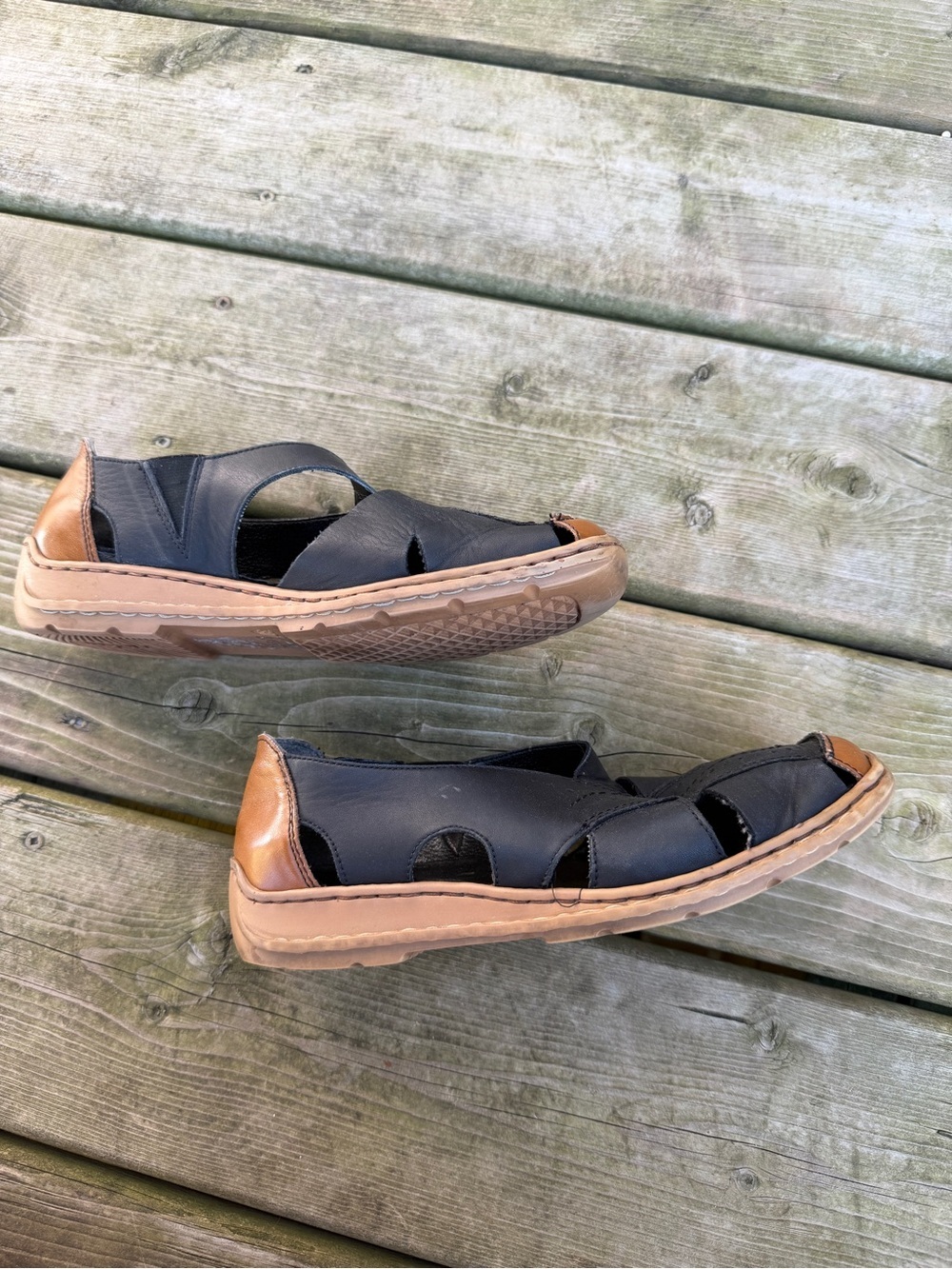 Rieker Women's EU 37 Black Brown Leather Comfort Slip-On Sandals - Picture 4 of 9
